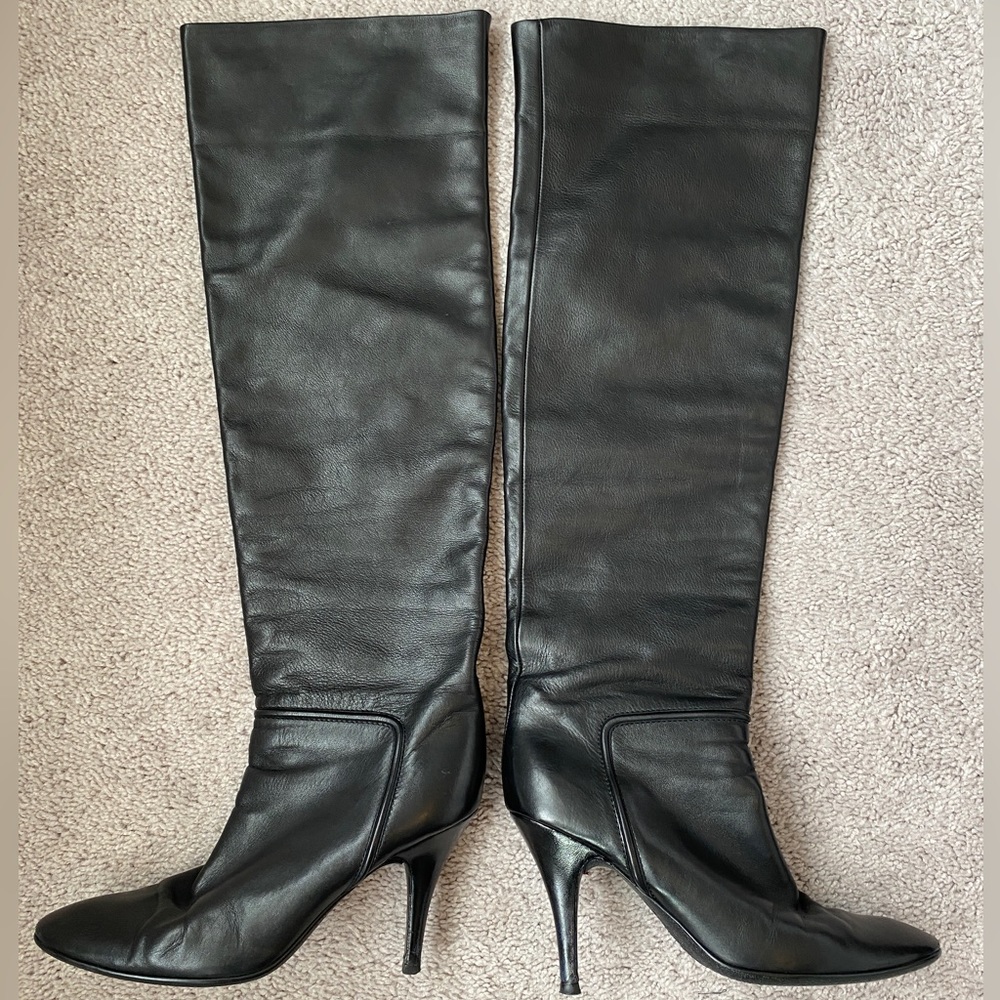 80% OFF GIUSEPPE ZANOTTI Black Leather Knee High Heel Boots EU 40